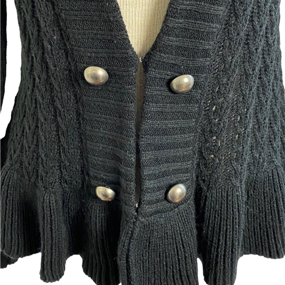 a.n.a Black Cable,Knit Cardigan, Sweater Flared Waist Button Accent Med - Picture 6 of 7